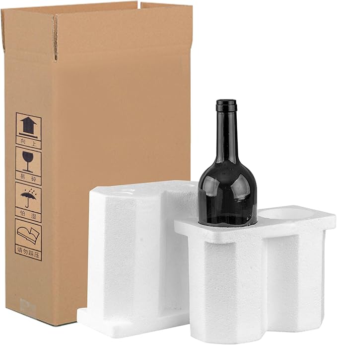 Universal Double Bottle Wine Shipping Box with Protective Foam Wine Shipping Box for Glasses Corrugated Paper Shipping Boxes All-in-One Protective Wine Shipper Wine Boxes for Moving Wine Bottle