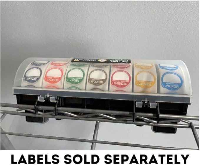 7-Slot Day of The Week Covered Label Dispenser (for 3/4" or 1" Labels) - Food Sticker Holder for Inventory Management and Meal Prep, Protects Labels Inside