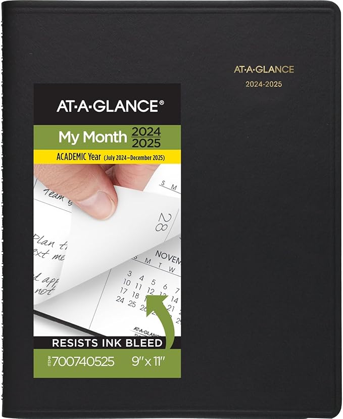 AT-A-GLANCE Planner 2024-2025 Academic, Monthly, 9" x 11", Large, Flexible Cover, Black (7007405)