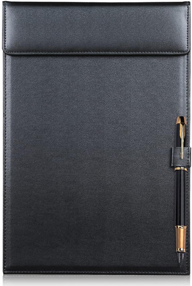 PU Leather Clipboard 13" X 9" - A4 File Clip Folder Document Organizer Writing Pad Business Card Holder - Magnetic Conference Pad with Pen Holder for Hotel Office Hospital School