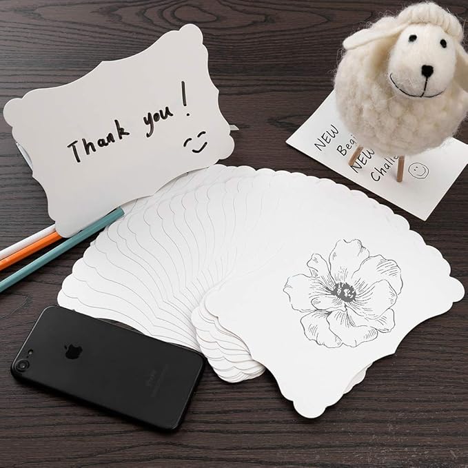 50 Pack Blank Kraft Cards Cardstock Thick Paper Brown Greeting Cards for DIY Gift Card Menus, Baby Shower and Wedding Invitations (White, 5x7IN)