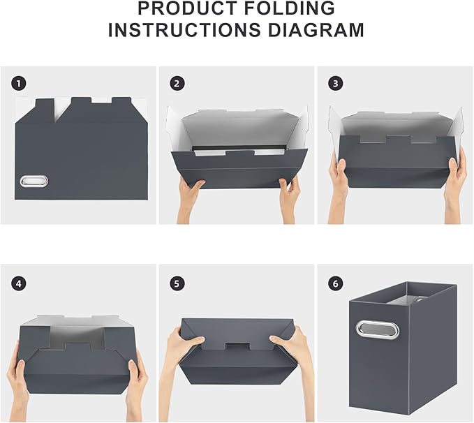Oterri File Organizer, Small Storage Box, Cardboard File Folder Organizer, Collapsible File Box, Hanging File Organizer for Letter Size, Portable File Box with Handle, Only Box (Dark Grey,4 Packs)