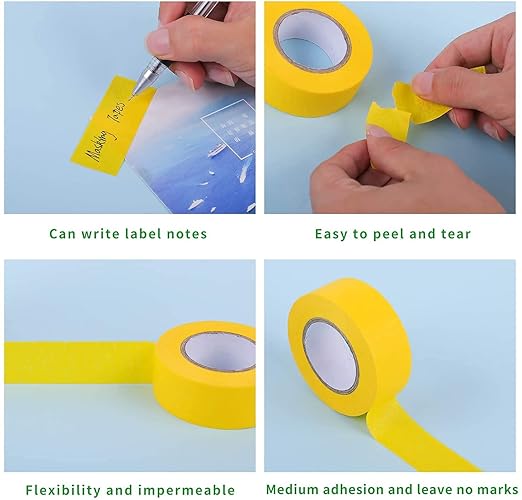 Feeke Colorful Masking Tape,Decorative Colored DIY Tape for Arts & Crafts, Labeling or Coding - Art Supplies for Kids - 12 Different Color Rolls, 1 Inch x 16 Yards, Small