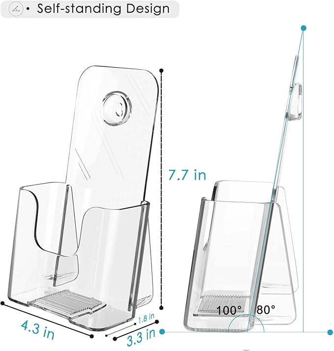 MaxGear 6 Pack Acrylic Brochure Holder, Trifold 4 inches Wide Pamphlet Holder Plastic Brochure Holder Wall Mount Clear Countertop Organizer Literature Holders Flyer Holder Plastic Display Stand