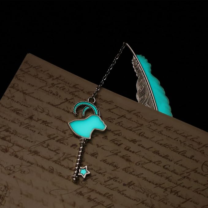 Zodiac Feather Bookmark Gifts for Women Men, Cool Metal Bookmark Glow in The Dark Capricorn Bookmark, Luminous Star Sign Constellation Horoscope Bookmark Gifts