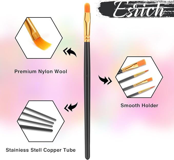 ESRICH Acrylic Paint Brushes Set, 20 Packs / 200 Pcs Nylon Hair Paint Brushes,Paint Brush Set Suitable for Oil,Watercolor,Rock Body Face Art, Kids Adult Perfect Art Painting Craft Paint Brush Kits.