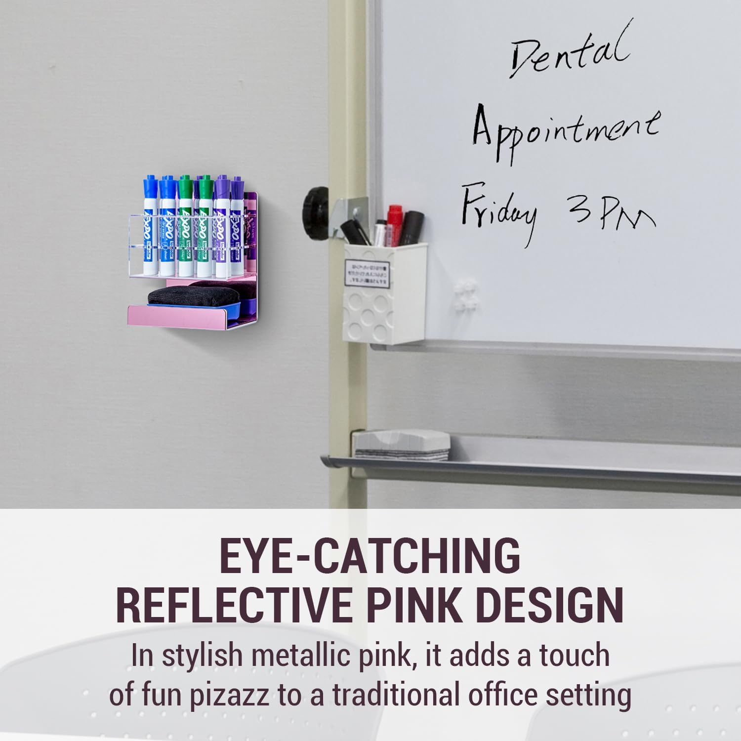 MyGift Dry Erase Marker Holder 10 Slots Whiteboard Marker Holder For Wall Dry Erase Eraser Holder Wall Mount Rose Pink