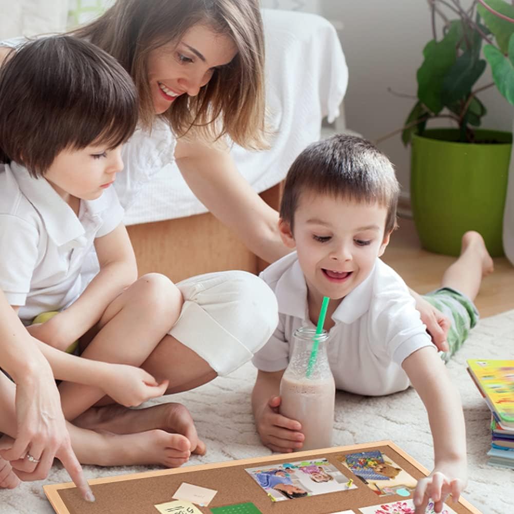 2 Pack 16” x 24” Cork Boards for Walls with Wooden Frame, Double Sided Office Board for Wall Organizer, Bulletins Board Decorative Hanging Pin Board for School, Home & Office, Memo Board