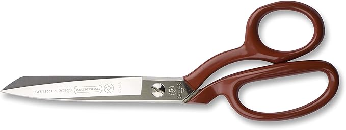 Mundial 8" Industrial Forged Bent Trimmer Dressmaker Scissors - Nickel-Plated Carbon Steel with Ergonomic Red Handles for Precision Cutting