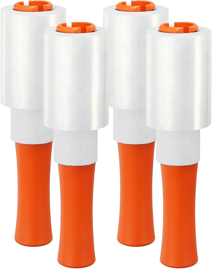 PATIKIL 4" x 328 Feet Stretch Wrap Roll, 4 Pack 80 Gauge/20 mic Thick Mini Shrink Stretch Film Industrial Clear Plastic Wrap with Handle for Box Packing Shipping Moving