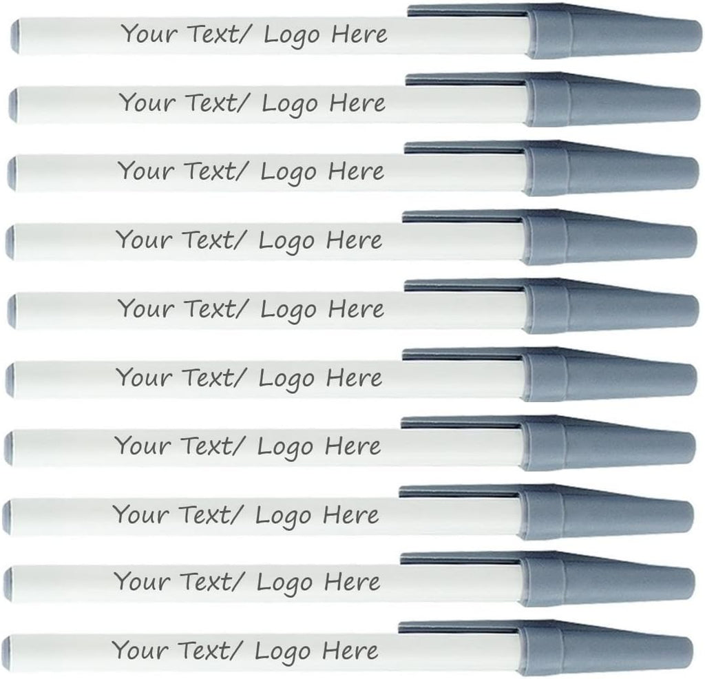 Personalized Stick Pens With your Custom Logo or Text-500 Pack Bulk-for Businesses, Parties, and Events, Custom Printed Slim Ballpoint Pens with Cap, Grey, Black Ink