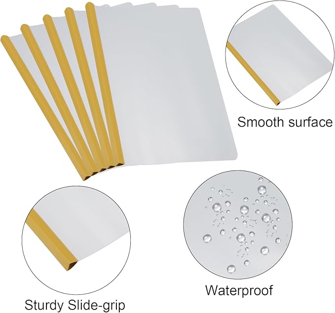 PATIKIL Clear Report Covers with Sliding Bar, 10 Pcs 15mm Slide-Grip Resume Covers 135 Sheets Capacity, A4 Presentation Folders for File, Resume Yellow