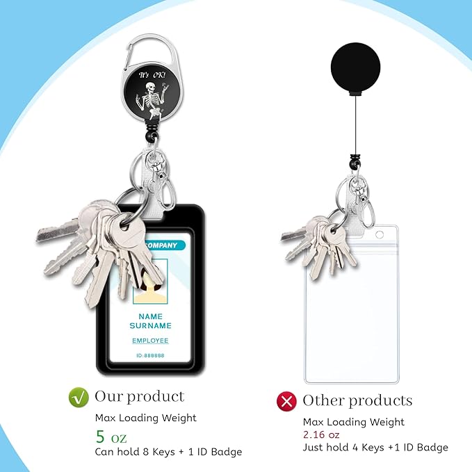 Lanyards for Id Badges, Funny Skeleton Badge Holder with Retractable Reel Clip, Skull Work Name Tags Keychain Lanyard ID Card Protector Cover Case for Women Teacher Nurse Doctor Office