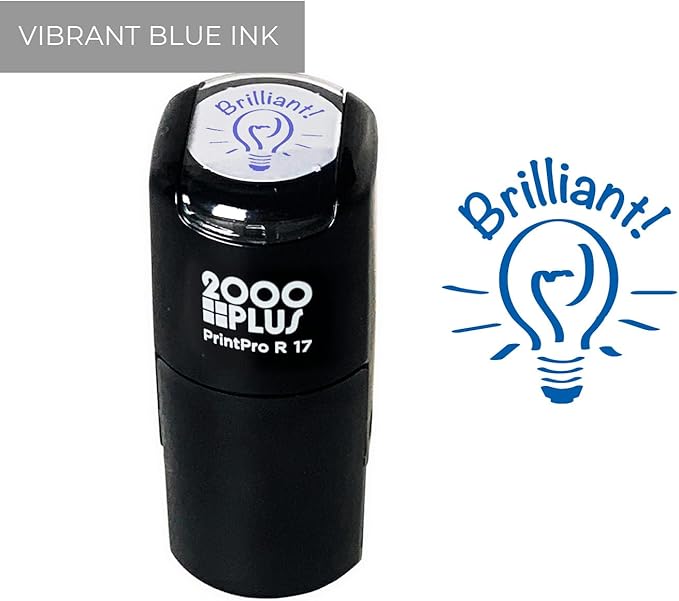 Brilliant Light Bulb Stamp / 2000 Plus Self Inking Teacher Student Reward Stamper / 9/16" Small Blue Imprint Planner Classroom Worksheet Stamp