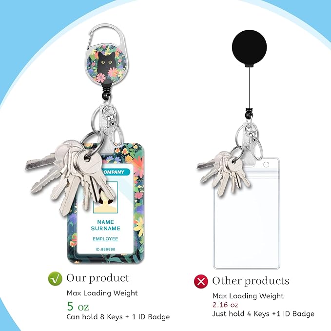 Lanyards for Id Badges, Cat Flower Floral Badge Holder with Retractable Reel Clip, Cute Work Name Tags Keychain Lanyard ID Card Protector Cover Case for Women Teacher Nurse Doctor Office