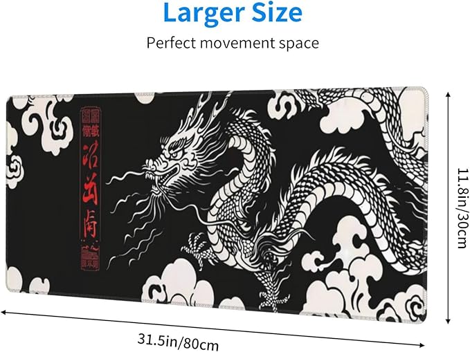 Gaming Mouse Pad Desk Pad,Extended Big Mouse Pad,31.5x11.8 Inch Long Computer Keyboard Mouse Mat Mousepad with 3mm Non-Slip Base and Stitched Edge for Gaming and Office… (Loong)