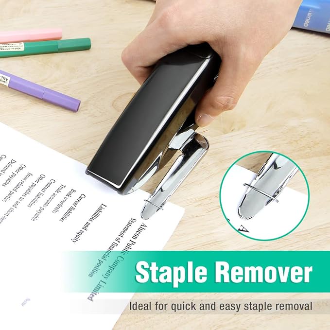 HAUSHOF Desktop Stapler and 3-Hole Punch Set with 5000-Piece Staples and Staple Remover, Office Supplies Compatible with 26/6 and 24/6 Staples