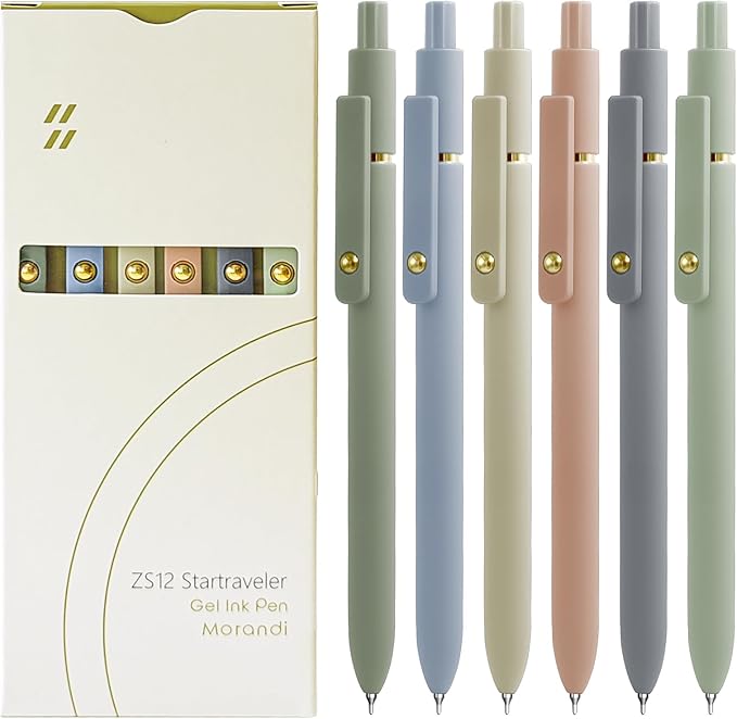 UIXJODO Gel Pens, 6 Pcs Black Ink Pens for Women, 0.5mm Fine Point Smooth Writing Pens, High-End Series Retractable Pens for Journaling Note Taking (6 Pcs Gold Morandi)