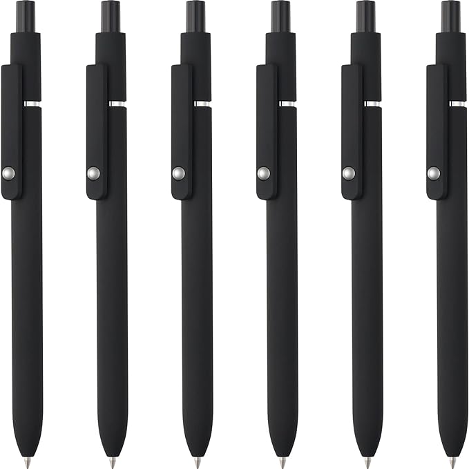 LINFANC 6 Pack Gel Pens, Black Ink Pens Fine Point Smooth Writing Pens Bulk, Soft Touch Cute Pens Aesthetic School Supplies, 0.5mm Black Pens for Journaling, Cute Office Supplies for Women & Men
