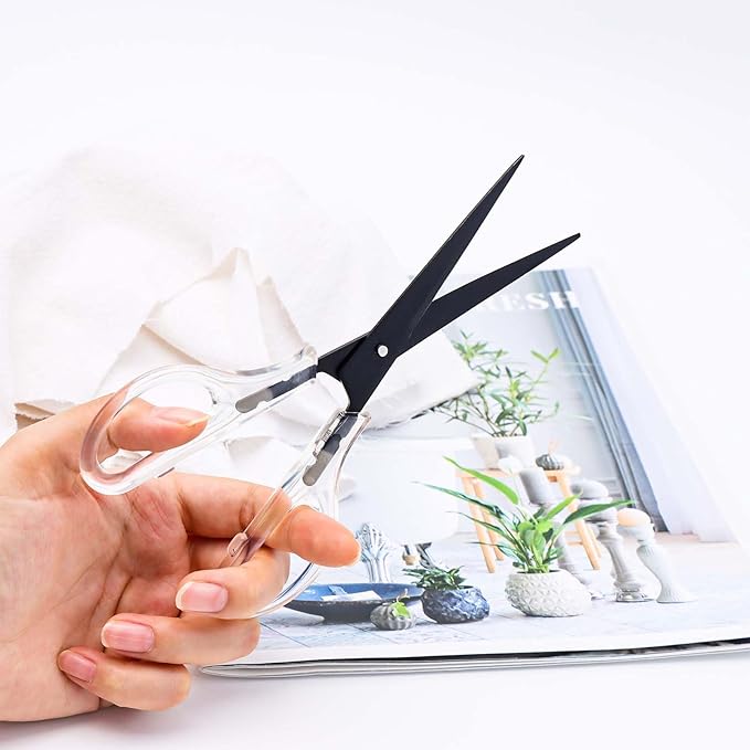 Acrylic Scissors Black Scissors 6.5" Clear Scissors Metal Blades Office Cutting Shears for Craft Supplies Desk Accessories