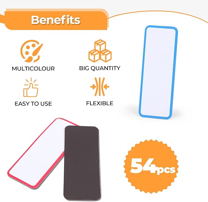 54pcs Magnetic Dry Erase Labels Colorful Name Tags Flexible Reusable Magnetic Label Stickers for White Board Refrigerator Locker Size 3.2"x1.2" by Mositear