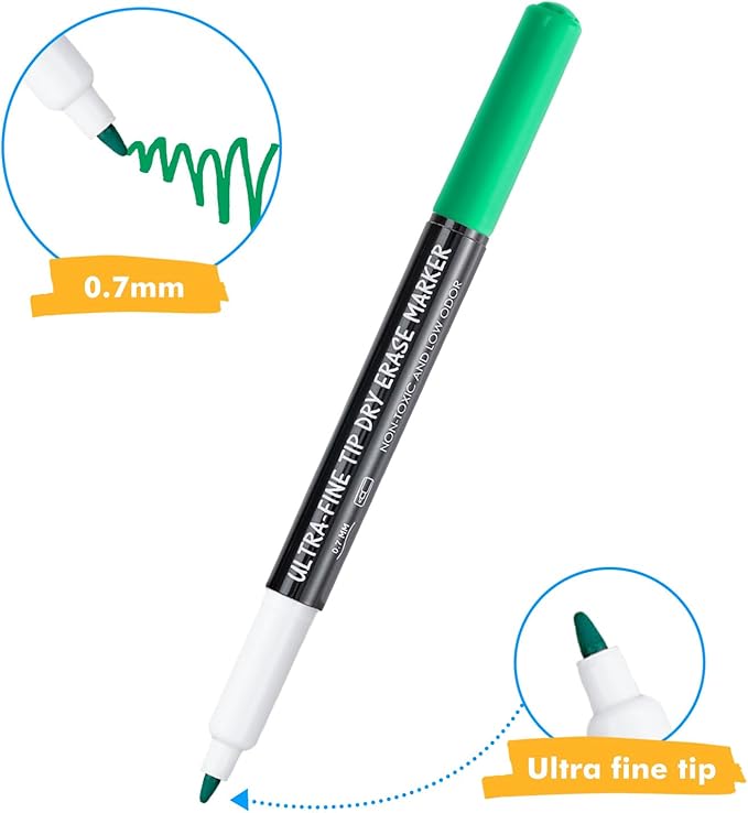 maxtek Dry Erase Markers Ultra Fine Tip, Assorted Colors, Low Odor, School Supplies Classroom Take Note Dry Erase Markers, 8 Counts