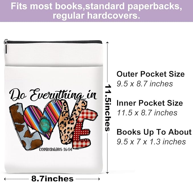 Inspirational Western Faith Christian Gifts Book Sleeve Book Cover Religious Cowgirl Accessories for Women Speech Therapy Graduation Christmas Birthday Book Lovers Gifts Book Protector with Zipper