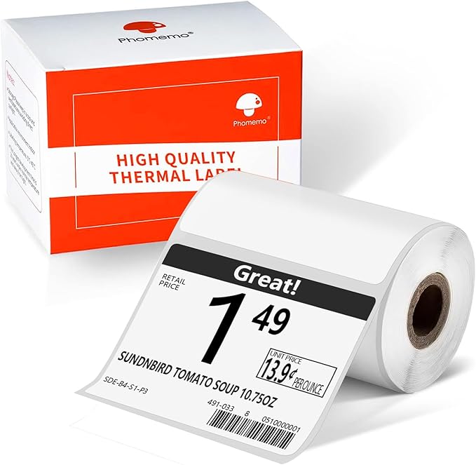 [100 pcs] Phomemo Labels for M220 M221 M250 M260 M200, 2.75''x3.15''(70x80mm), Original, Square,White,100 Labels/Roll, Self-Adhesive Thermal, for Clothing, Logo, Ingredient, Barcode, Address
