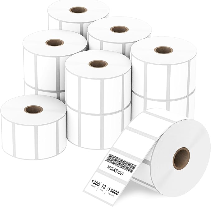 2" x 1" Direct Thermal Labels, Thermal Printer Labels for Barcodes Postage Address Compatible with Rollo, Zebra, Munbyn, Nelko Thermal Labels Printers (12 Rolls, 1300 Labels/Roll)