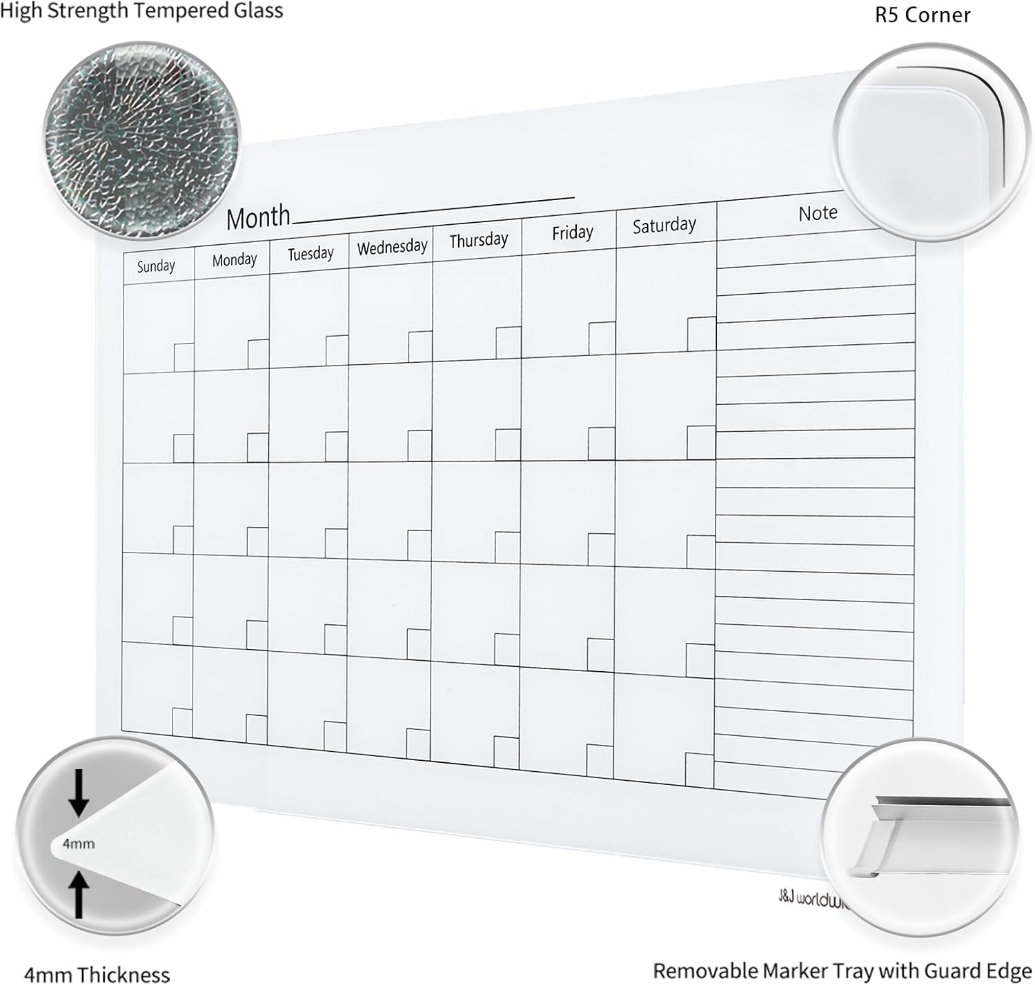 Magnetic Whiteboard Calendar, 4' x 3' Glass Wall Calendar Dry Erase Board Monthly Planner for Home, School, Office, Frameless, with Markers, Marker Tray, Eraser, Magnets