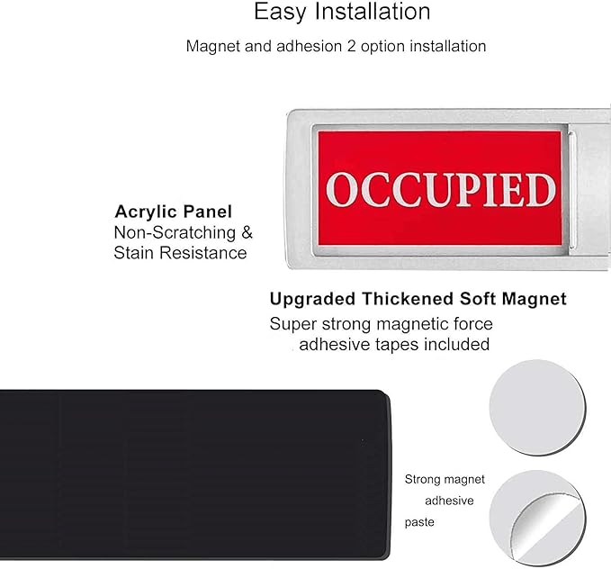 Privacy Sign, Premium Vacant Occupied Sign for Home Office Restroom Conference Hotles Hospital, Slider Door Indicator Tells Whether Room Vacant or Occupied, 7'' x 2'' - Silver