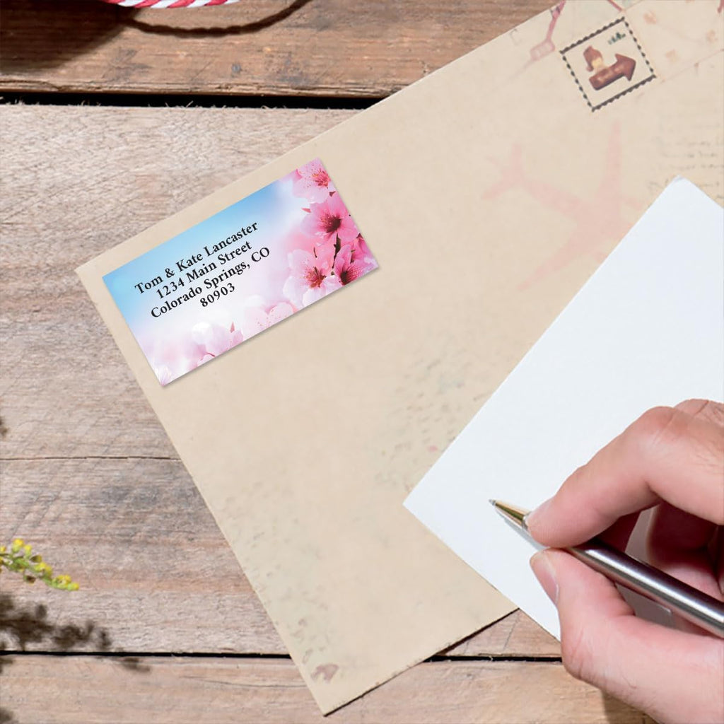Colorful Images Peach Blossom Floral Return Address Mailing Labels, Personalize with Name & Address, Set of 144 Self Adhesive, Easy Peel Flat Label Sheets, Large, 1 Designs