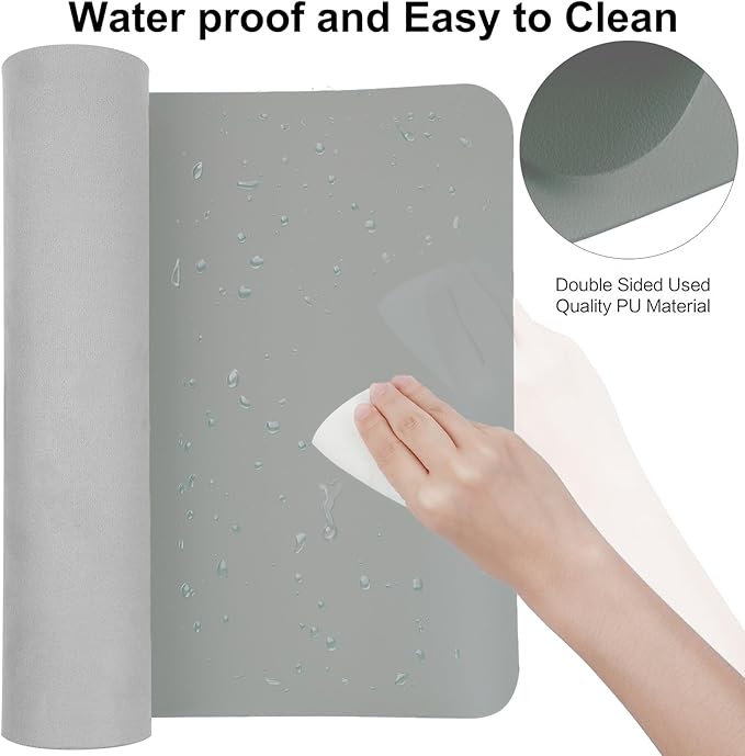 Boutilon Leather Desk Pad 35"x 17" Non-Slip Mouse Pad,Office Desk Mat,Waterprooft PU Leather Desk Blotter,Desk Pad Protector,Desk Writing Pad for Home Office Decor (L-Grey,35"x 17")