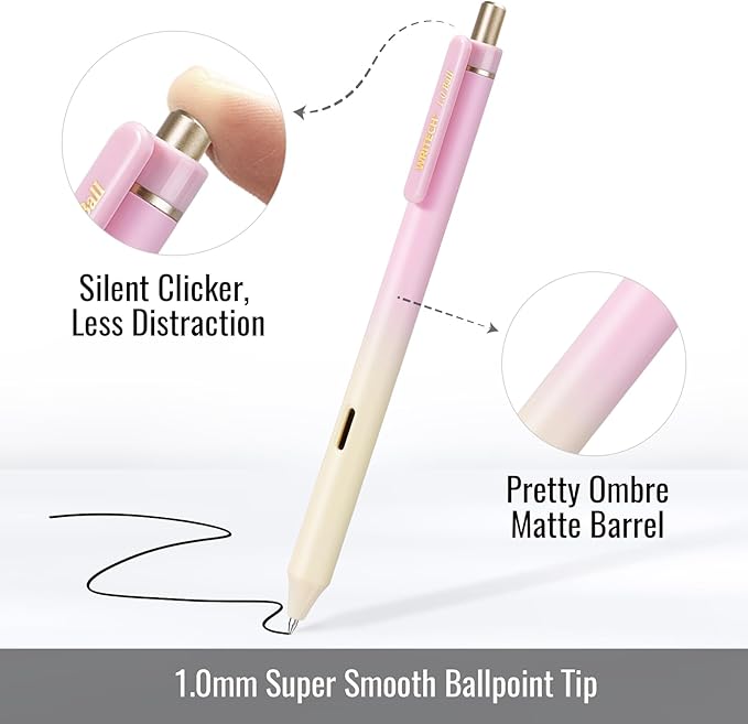 WRITECH Bible Mate Journaling Set: No Bleed Aesthetic Highlighters & 1.0 mm Black Ballpoint Pens, Bible Safe Dual Tip Highlighters, Pastel Colors, Fast-drying Ink, Bible Journaling Kit, 9ct