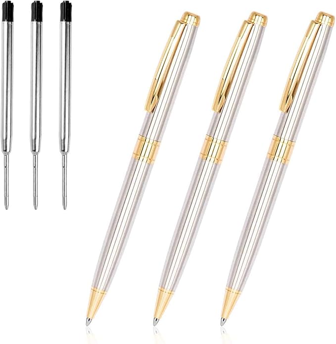 Cambond Ballpoint Pens Ink Pens - Gold Pen Bulk Pens Gift for Men Women Police Retractable Smooth Writing Pens Pack Black Ink 1.0 mm Medium Point,3 Pens with 3 Refills (Gold)