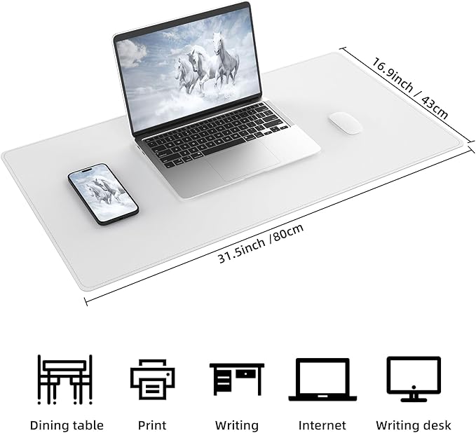 AFIING Dual-Sided Desk Pad, Natural Cork & PU Leather, Desk Mat Protector Non-Slip, Waterproof, Easy Clean,Large Mouse mats for Office and Home Work(Ivory White, 31.5"x17")