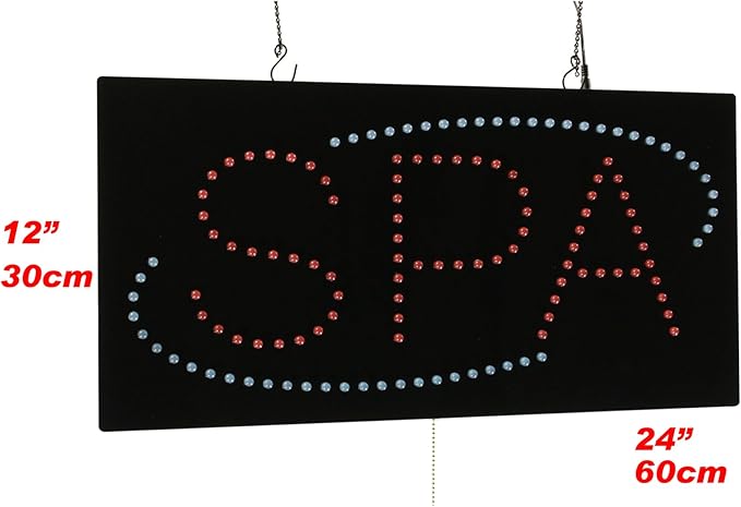 SPA Sign, 24"x12", 60x30cm, TOPKING, Signage, LED, Bright, Open, Signboard, Display, Grand Opening, Gift