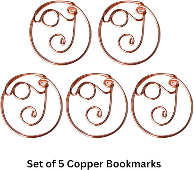 Personalized Initial Copper Bookmark, Set of 5, Handmade Copper Gift for Her, Him, Couple on Birthday, Wedding Anniversary, Alphabet Bookmark (I)