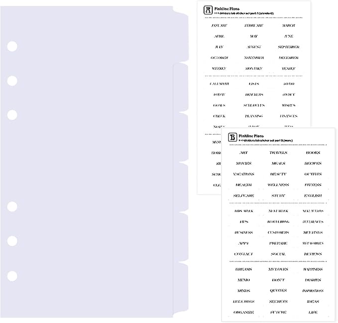 DY.2ten White Dividers for 6 Ring Binder, 6-Tab Sturdy Plastic Dividers, A6 Index Divider, 6 Hole Binder Dividers, Insertable Notebook Planner Tab Dividers for Binders