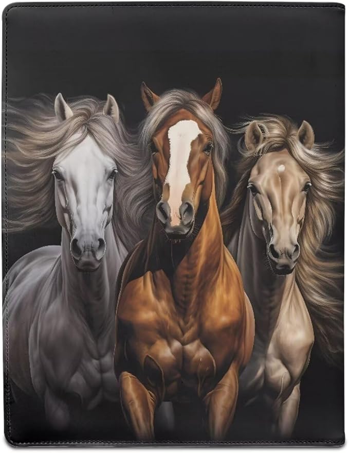 Cozeyat Portfolio Organizer Padfolio for Men Cool Horse Print PU Leather Portfolio A4 PU Leather Conference Folder Letter Size Document Organizer Binder