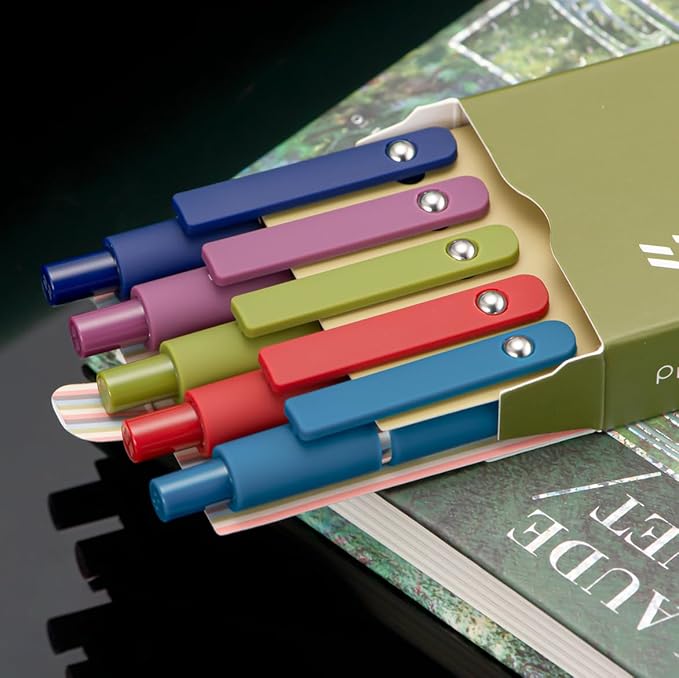 5PCS Assorted Colors Retractable Gel Pens Set, Quick Dry Black Ink Fine Point Roller Ball Gel Ink Pen for Smooth Writing (Vintage Color)