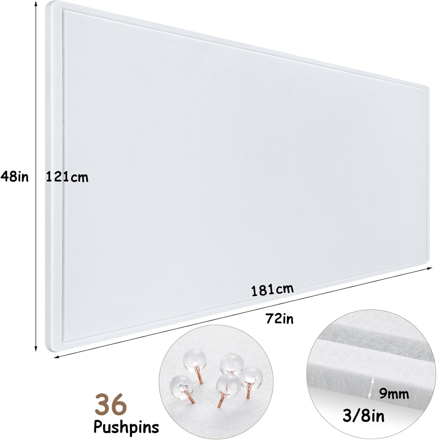 Large Bulletin Board, Foldable 72x48 Inches Cork Board Alternative, Large Felt Board Decorative Pin Board for Wall, Foldable Photo Board Self-Adhesive Vision Board with 36 Pushpins White