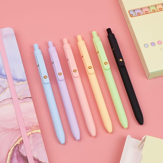 Ddaowanx Colored Gel Pens, 0.5mm Fine Point Retractable,Colorful Pens for Journaling, Teacher Must Haves,Teacher School Supplies, Gifts for Nurse Stockings Stuffers for Women(6Pcs-Aesthetic Colors)