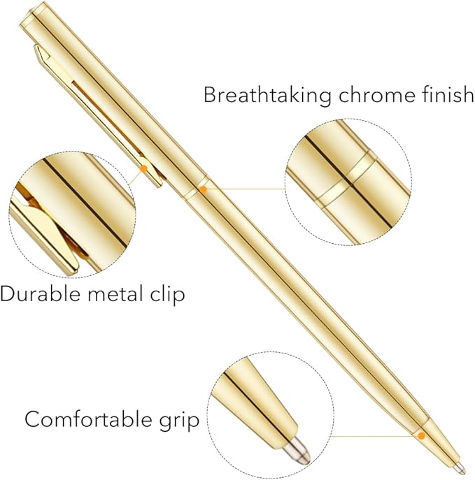 Unibene 18 Pack Gold Slim Ballpoint Pens Black ink Medium Point(1 mm), Nice Gift for Wedding Business Office Students Teachers Christmas