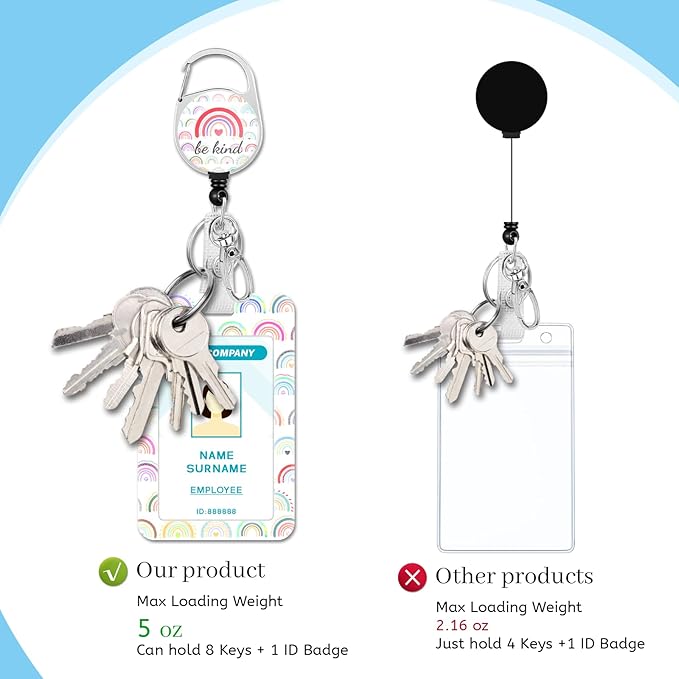 Lanyards for Id Badges, Rainbow Be Kind Badge Holder with Retractable Reel Clip, Cute Work Name Tags Keychain Lanyard ID Card Protector Cover Case for Women Teacher Nurse Doctor Office