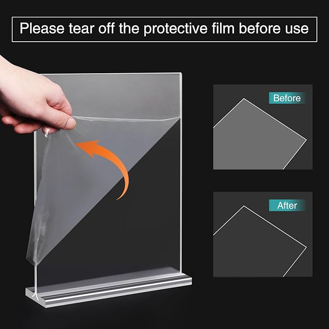 Relx 12 Pack Acrylic Sign Holder 8.5 x 11, Vertical T Shape Plastic Sign Holder with Base, Double-Sided Clear Tabletop Plexiglass Flyer Stands for Restaurant Office Store Home Picture Frame Display