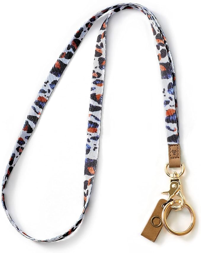 MNGARISTA Neck Lanyard for Keys, Floral Key Lanyard for Women, Durable ID Lanyards with Keyring and Clasp for ID Badges, School ID or Wallets, White Leopard