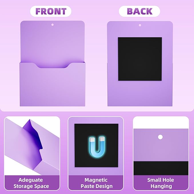 Magnetic File Holder - Magnetic Paper Holder, Pocket Organizer Office Supplies Storage Mail Organizer for Notebooks,Planners,Letter (Purple)