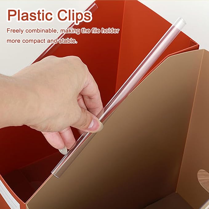 SAYEEC Plastic Magazine File Holder, 3 Pack Foldable Folder Holder with Labels, Vertical File Paper Organizer Magazine Storage Box Rack Book Bins for Desk (3 Colors (Coffee, Khaki, Orange))