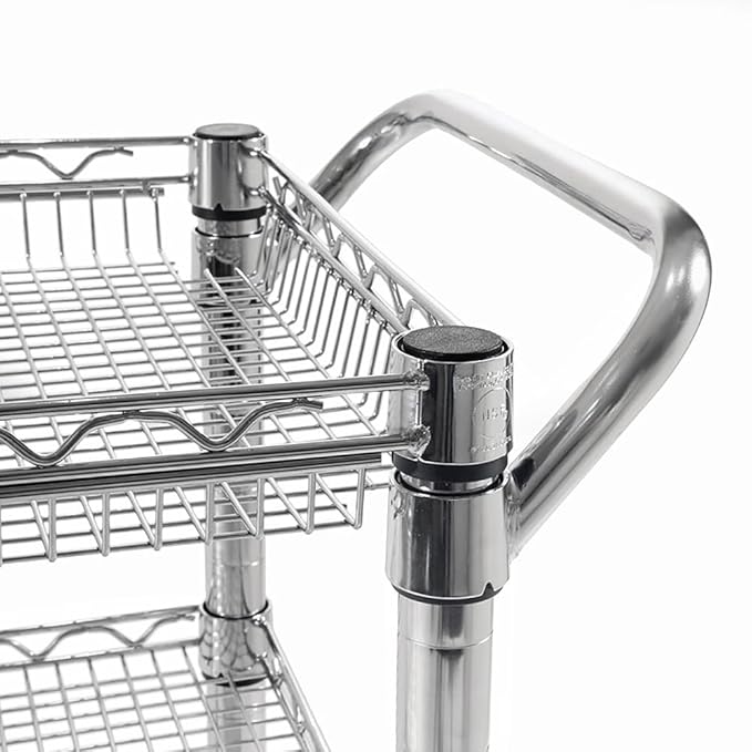 Seville Classics UltraDurable NSF Commercial Heavy Duty Metal Rolling Utility Cart, w/ Steel Shelves, Handle Bar for Restaurant, Garage, Warehouse, Kitchen, Office, Deep Top Basket (34.75"W x 18.25"D)